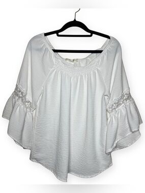 Madison + Hudson White Boho / cottagecore Top with Lace Bell Sleeves